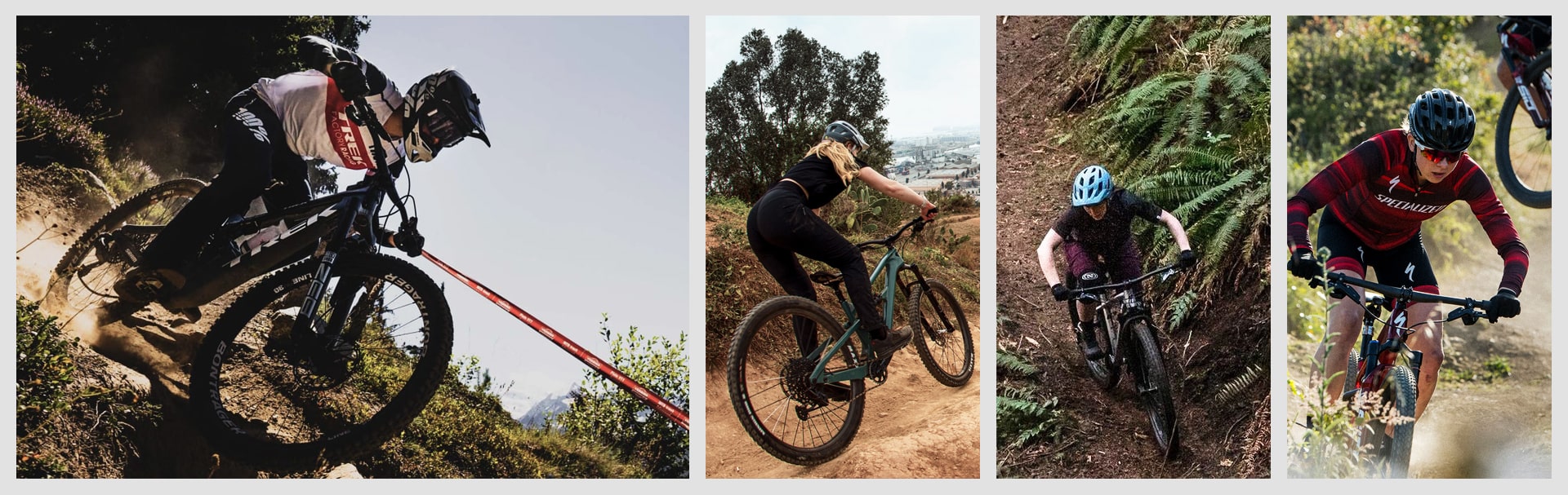 Immagine composta da varie foto di ciclisti in mountain bike