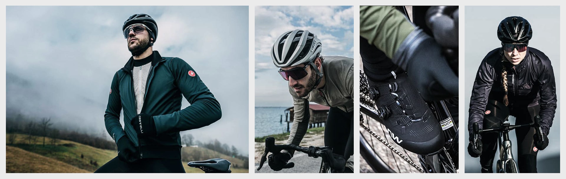 Collage foto abbigliamento per andare in bici in inverno